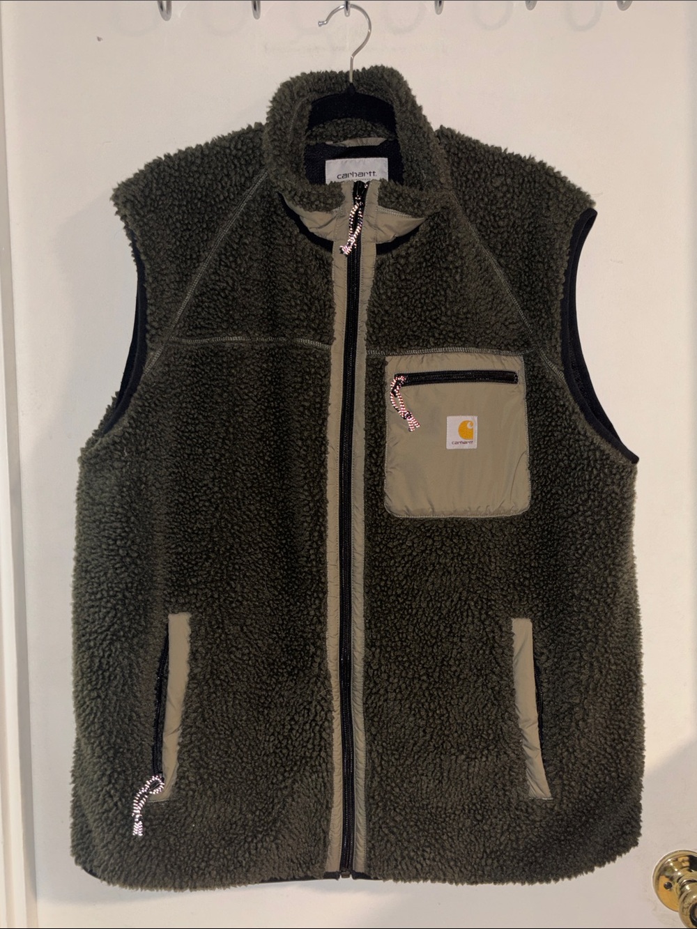 🐢 Carhartt WIP Prentis Sherpa Fleece Vest ~  Khaki - Picture 2 of 8